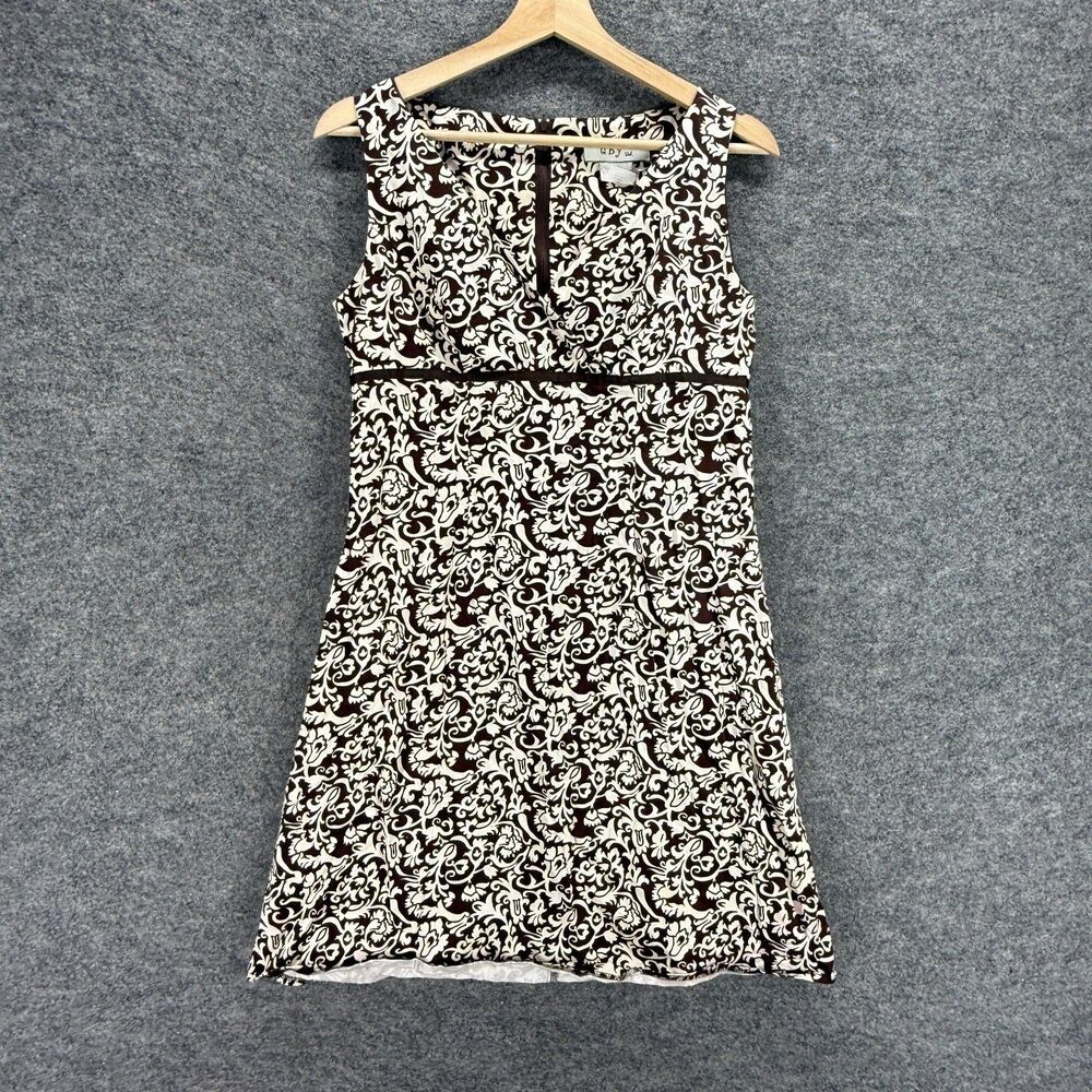 D By BTD Dress Women 4 Brown Geometric Sheath Midi Zipper V-Neck Lined Cotton